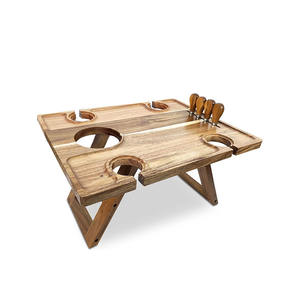 Plateau pliable en bois, 4 porte-verres, planche à fromage OEM/ODM, Table de pique-nique Portable en bois d'acacia avec couteau - Product Image 1