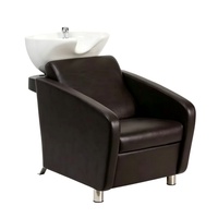 Fauteuil de lavage de cheveux classique en PU marron avec lavabo en céramique intégré pour salon de coiffure et institut de beauté