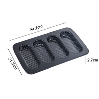 Moule à baguettes perforé 4 cavités en acier carbone antiadhésif pour pains à hot-dogs, pains faits maison et sandwichs