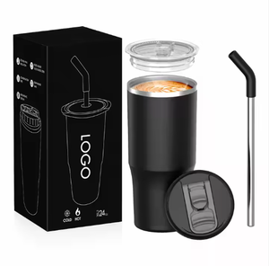 Meilleure vente Machine à glaçons de grande capacité double couche 18oz à corps droit avec tasse à café en paille - Product Image 1