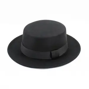יוניסקס קלאסי גברים נשים שחור אופנה רטרו צמר תערובת שטוח אפס מקום אלגנטי פדורה מגבעת פנמה סגנון Bowler ג 'אז כובע עם חגורה