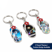 Porte-clés tongs en métal avec autocollant en feuille d'argent, porte-clés pantoufle, souvenir de voyage et de plage, porte-clés émaillés et strass, vente en gros
