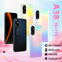 Smartphone 5G A38 Android 15, 16 Go + 1 To, Écran OLED HD 7,3 pouces 120 Hz, Processeur Deca Core, Batterie 8000 mAh, Débloqué, Double SIM, Rapide