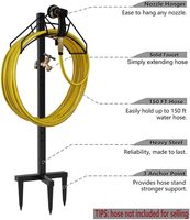 Support de tuyau d'arrosage de jardin noir autoportant avec robinet en laiton pour l'arrière-cour