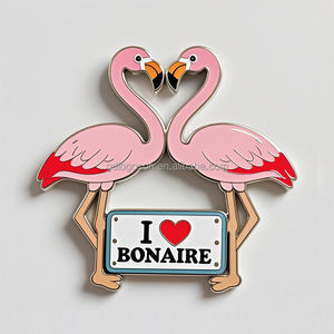 Imán <span class=keywords><strong>de</strong></span> Refrigerador Metálico con Diseño <span class=keywords><strong>de</strong></span> Playa <span class=keywords><strong>de</strong></span> Bonaire y Aruba, Recuerdo <span class=keywords><strong>de</strong></span> Flamenco con Esmalte Suave y Diseño Costero - Product Image 1