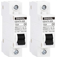 Disjoncteurs miniatures AC/DC DIHOOL, lot de 2, 1P 15A 12V-400V, déclenchement thermique-magnétique, certifiés IEC60947-2, capacité de coupure 4kA