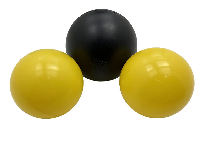 โรงงานลูกบอลพลาสติกกลวงลูกบอลโพลีเอทิลีนความหนาแน่นสูง 80 มม. สีเหลืองกลวง