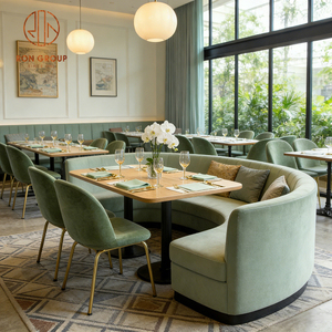 <span class=keywords><strong>Muebles</strong></span> <span class=keywords><strong>de</strong></span> Restaurante Ron Group, Asientos Curvos Tapizados, Mesa Cuadrada <span class=keywords><strong>de</strong></span> Madera, Silla <span class=keywords><strong>de</strong></span> Terciopelo Personalizada, Conjunto Comercial - Product Image 3