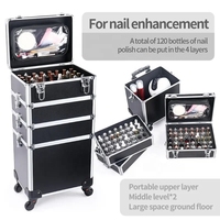 Grande Mallette de Maquillage Professionnelle 4 en 1 en Aluminium, Organiseur de Vernis à Ongles, Valise à Roulettes Verrouillable pour Voyage