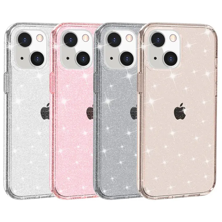 High Quality Bling Glitter Transparent Mobile Phone Case For iPhone 14promax 13Pro 12mini 11 XR XS Shockproof Clear Back Cover