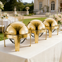 Chauffe-plat professionnel à gaz en acier inoxydable doré et verre, capacité 6L, idéal pour la restauration, les mariages, les fêtes et les restaurants