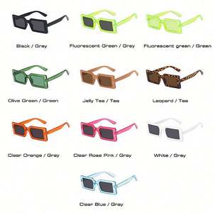 Lunettes de soleil carrées tendance rétro couleur bonbon avec logo personnalisé 2022, lunettes de soleil rectangulaires petites UV400 pour femmes - Product Image 5