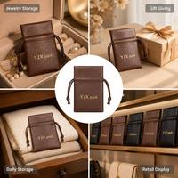 Kantong Serut Kulit PU Kustom Tas Perhiasan Kulit Imitasi Coklat Hitam Kantong Serut Kulit Kecil OEM MOQ 100