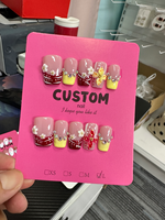 Faux ongles à presser faits main en gros, motif fleur 3D, French Manucure, dégradé nude, imprimé tigre, longs, forme amande, réutilisables, fournitures de salon personnalisées