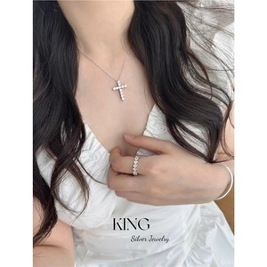 Collier pendentif croix en argent massif avec pavé de pierres, en argent sterling, pour usage quotidien, cadeau, bijoux - Product Image 4