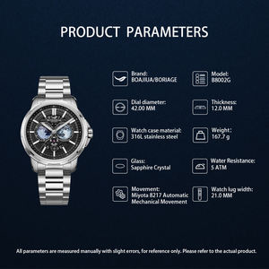 2025 BORIAGE Day-Night Moon Phase Reloj de pulsera automático mecánico 316L Pulsera de acero inoxidable 5ATM Caja Diseño luminoso - Product Image 6