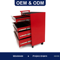 Boîte à outils roulante robuste à 5 tiroirs, armoire à outils en acier avec serrure à clé et roulettes pour atelier de mécanique, garage