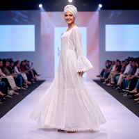 Robe longue maxi blanche africaine de luxe en dentelle imprimée florale, manches longues bouffantes, coupe classique, en coton écologique, tenue bohème d'hiver