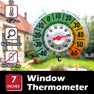 Thermomètre de fenêtre extérieur 7 pouces à fixation sur verre, sans pile, grands chiffres Celsius Fahrenheit pour maison et <span class=keywords><strong>bureau</strong></span> - Product Image 1