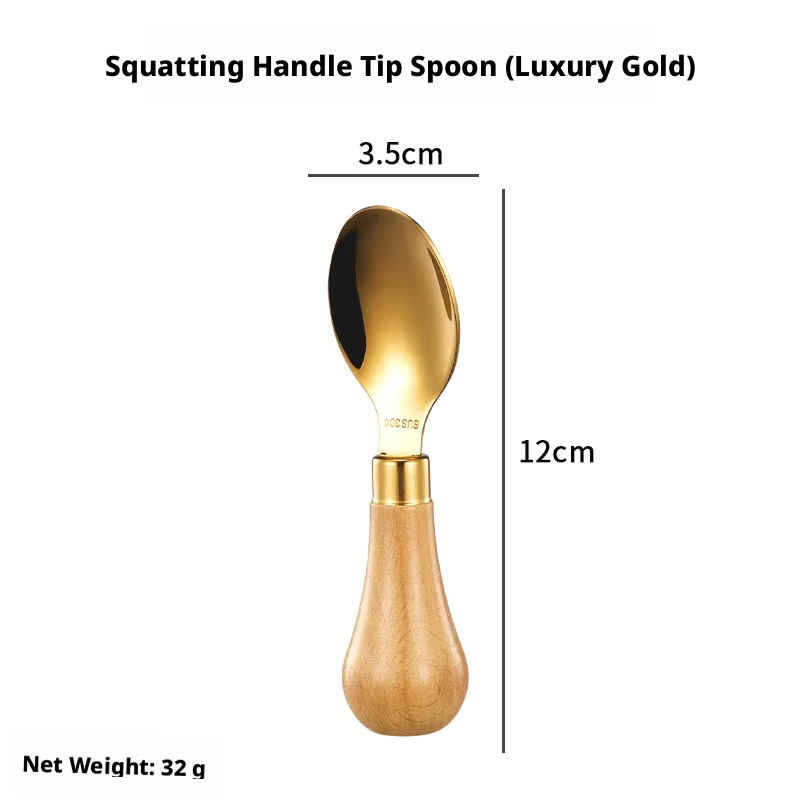 Spoon with handle for squatting-luxury gold