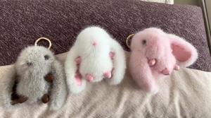 Lapin Porte-clés Moelleux Vraie Fourrure Pompon Lapin En Peluche Animal Porte-clés Mignon Anneau sur Sac Voiture Pendentif Charme - Product Image 6