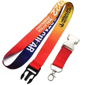 Custom Logo Polyester Neck Strap Silk Screen Printed China Wholesale Reflective Lanyard With Detachable Buckle