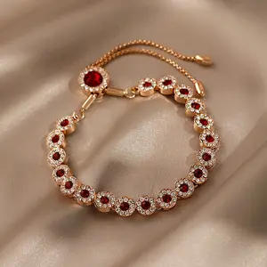 Pulsera de estilo coreano para mujer, brazalete con diseño de nicho, estilo simple, frío, oro rosa, cristal rojo, retro