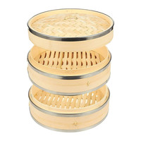 Panier vapeur en bambou naturel à 2 niveaux personnalisé pour aliments chinois Cuiseur vapeur en bois écologique avec couvercle pour la cuisson