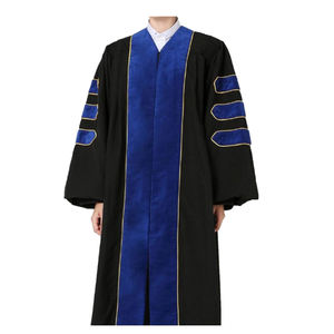 Robe universitaire de haute qualité Phd <span class=keywords><strong>Blue</strong></span> Velvet US Deluxe Doctoral Graduation <span class=keywords><strong>Gown</strong></span> Tam and Hood - Product Image 2