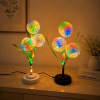 Lampe de table LED en forme de pissenlit, double couleur (chaude/colorée), veilleuse alimentée par USB/batterie pour la décoration de chambre