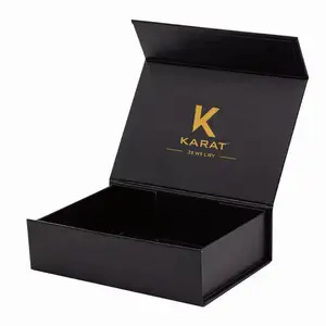 Kostenlose Muster High End Custom ized Luxuriöse schwarze Farbe Magnetische Buchform Karton Geschenk Faltbare Box Für Geschenk verpackung Mit