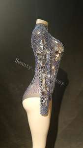 सेक्सी पारदर्शी शुद्ध पोशाक चरण नृत्य पहनने दर्पण पत्थर जाल Bodysuit तेंदुआ नृत्य प्रदर्शन पोशाक - Product Image 4