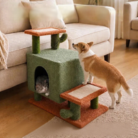 Nouvelle conception en velours anti-taches, escalier et tabouret pour animaux de compagnie 2-en-1, arbre à chat avec griffoir et lit pour chat