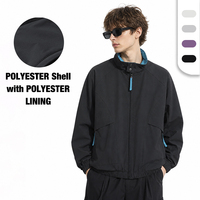Veste pour homme à blocs de couleur, panneau contrastant, col montant, style streetwear rétro américain, printemps automne, décontractée, coupe-vent en polyester