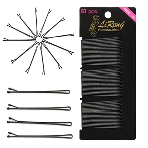 BSCI Audited Factory Lirong Recycled Metal 5CM/2in Black Flat Bobby Pins Hair Clips Hair Pins Grips for Hair Decoration 60pcs