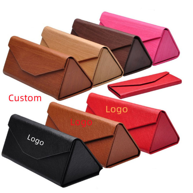 Customized Logo PU Leather Magnetic Folding Triangular Case Handmade Foldable Eyeglasses Sunglasses Case
