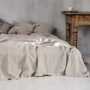 Queen King Size Solid Color Stone Washed French Linen Bed Sheets Flax Bed Linen bedding and Belgian linen Bedding Set