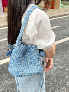Sac à main coréen en toile tissée fait main pour femme, fermeture magnétique, compact, portable, mode, pour le quotidien, les rendez-vous, le shopping urbain - Product Image 4