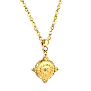 Collier tendance plaqué or 18 carats PVD, étanche, avec breloques personnalisées, pièce de monnaie, en acier inoxydable, zircon rond, pour femme - Product Image 1