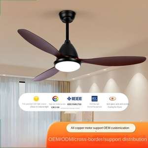 Ventilateur de plafond LED en bois massif, lustre à pales droites, refroidissement par air, énergie solaire électrique pour les restaurants familiaux en plein air - Product Image 3