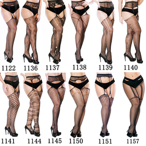 Collants résille jacquard grande taille 220lbs pour femme ronde, avec porte-jarretelles sexy intégré, collants intégraux - Product Image 3