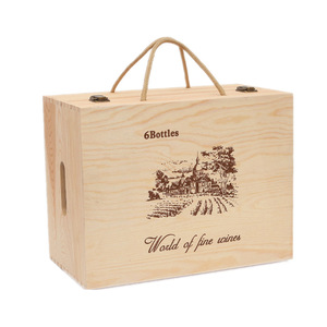 Boîte à vin en bois pouvant contenir 6 bouteilles de vin rouge, en stock, boîtes cadeaux personnalisables - Product Image 1