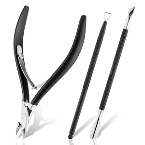 Black Cuticle Trimmer Nipper with Cuticle Pusher Durable Pedicure Manicure Tools