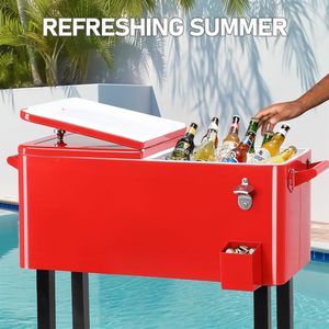Nevera Portátil con Ruedas de 73L, Cesta de Hielo Metálica Aislada, Carro Refrigerador con Ruedas para Bebidas, Latas y Cerveza - Product Image 2