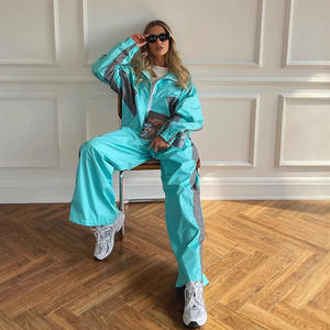 欧美女装休闲运动服时尚宽松拼色长袖拉链开衫撞色上衣长款 - Product Image 2