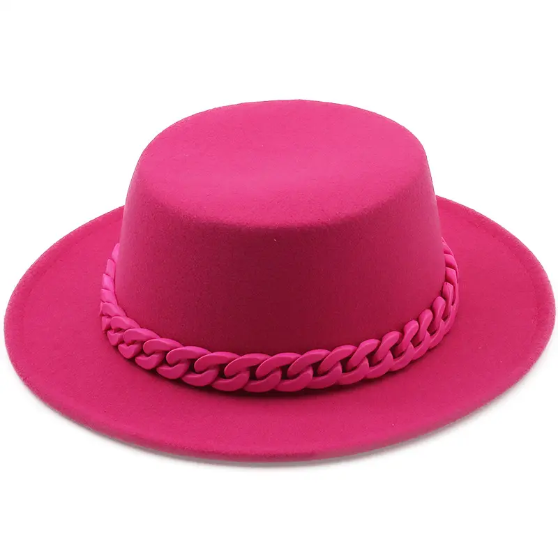 In Voorraad Goedkope Prijs 100% Wolvilt Vrouwen Fedora Vilten Hoed Brede Rand Fedora Hoeden Met Ketting