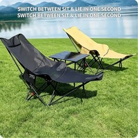 Chaise de jardin pliante portable moderne à quatre positions inclinables, avec repose-pieds rectangulaire en tissu Oxford hautement élastique, en carbone