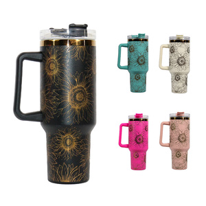 Hot Sell 40oz Stainless Steel Tumbler <b>Straw</b> Handgrip Gold Rainbow Plated Laser Engraving Thermal Insulation >12 Hours Portable - Product Image 5