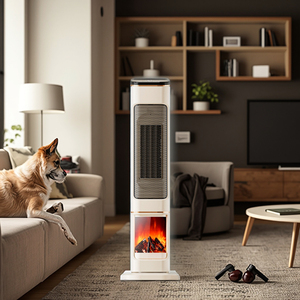 Ventilateur chauffant électrique sur pied en métal 2000W, portable, céramique PTC, minuterie 12 heures, contrôle tactile, effet de flamme 3D, rapide - Product Image 1
