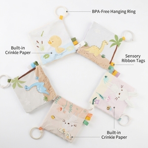 <span class=keywords><strong>Livre</strong></span> en tissu froissé pour bébé avec anneau de dentition et étiquettes sensorielles, en peluche douce, motifs <span class=keywords><strong>animaux</strong></span> (canard, dinosaure, lapin), lavable - Product Image 3